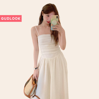 Váy Hai Dây Nữ Dáng Dài GUDLOOK Lụa Gân Xốp Mềm Mại Nữ Tính