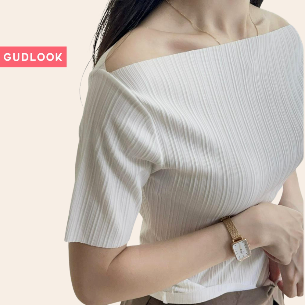 Áo Cộc Nữ Trễ Vai GUDLOOK Thun Tăm Mềm Mại Co Giãn Gam Màu Trẻ Trung