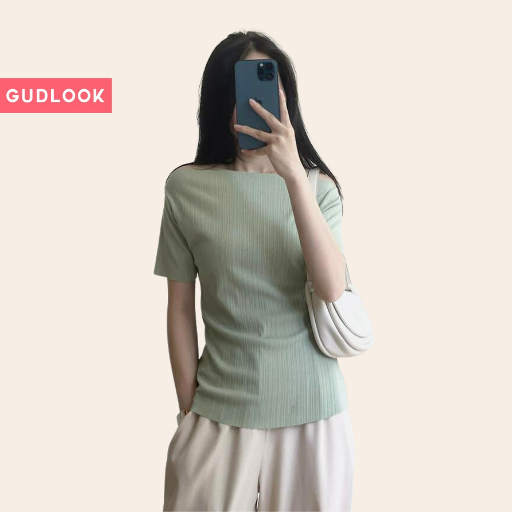 Áo Cộc Nữ Trễ Vai GUDLOOK Thun Tăm Mềm Mại Co Giãn Gam Màu Trẻ Trung