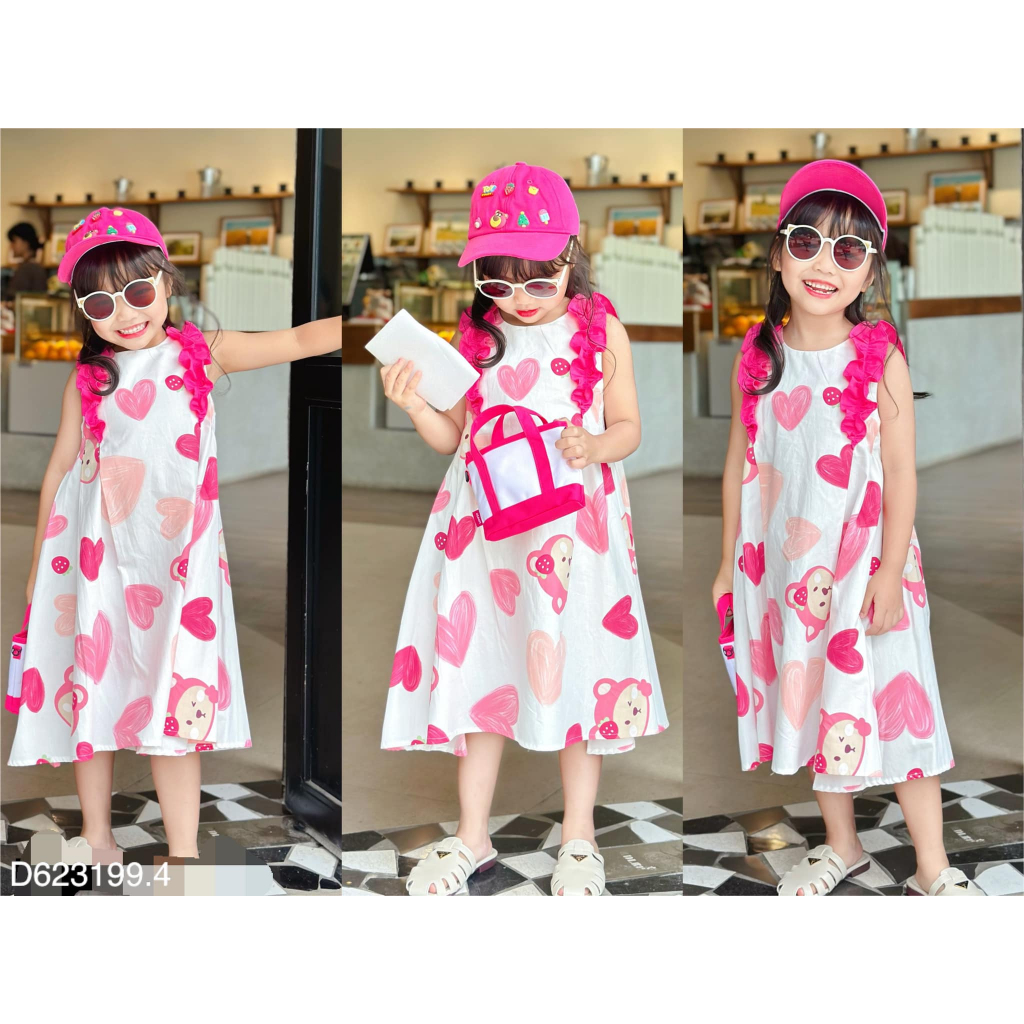 Đầm gấu dâu siêu hit hot màu ngọt như kẹo bông gòn phối bèo vai cưng xỉu mom ưi. Chất kate Hàn, mềm, mát. D623199.4