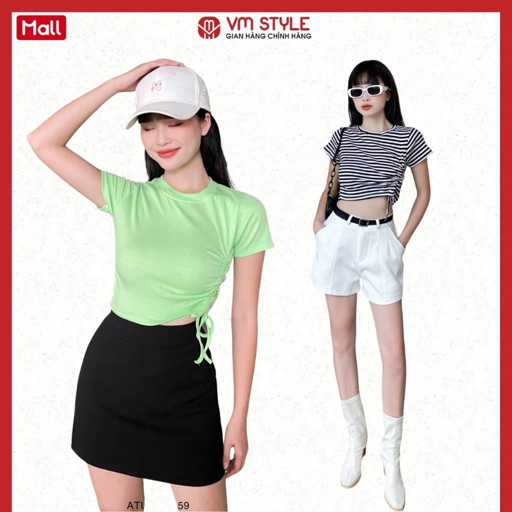 Áo thun nữ VMSTYLE croptop form ôm tay ngắn dây rút bên nhiều màu G03 - ATU00045