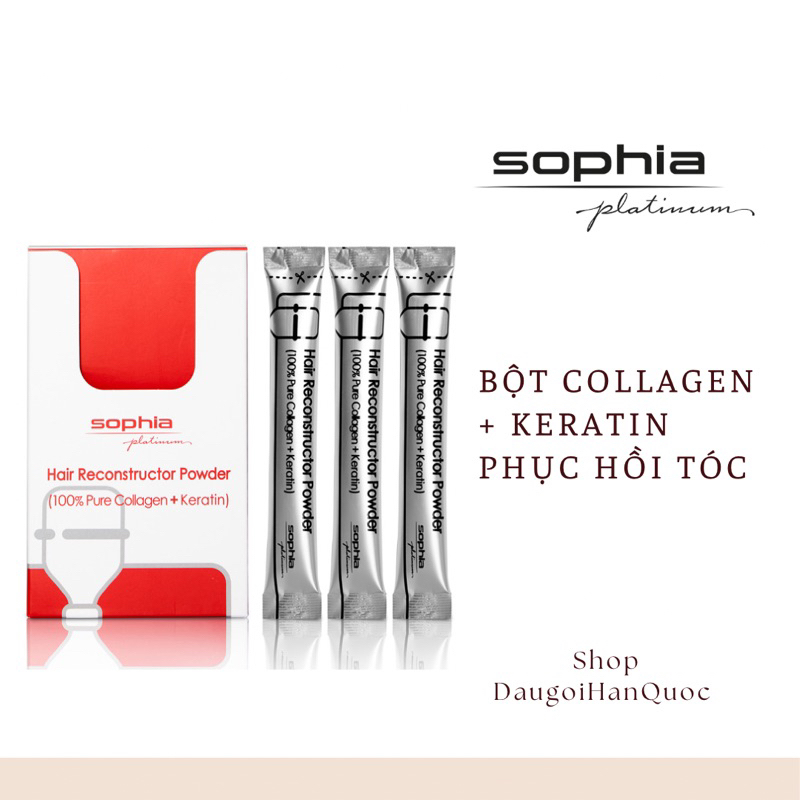 BỘT COLLAGEN VÀ KERATIN PHỤC HỒI TÓC NÁT (Sophia Platinum Hair Reconstructor Powder)