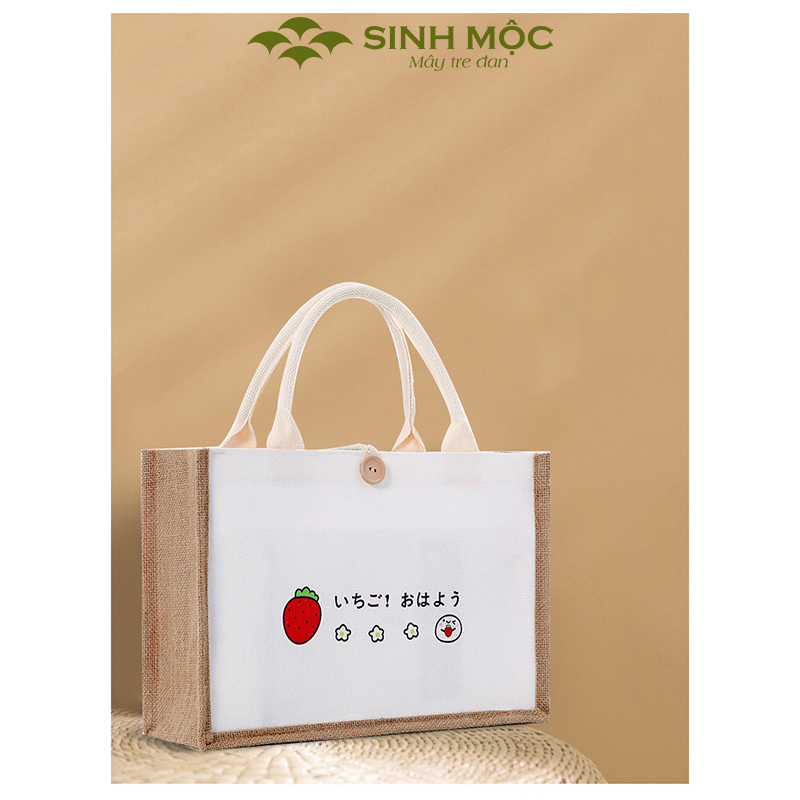 Túi cói vintage, túi chống nước, túi xách đi biển, túi có cúc Sinh Mộc - M3044