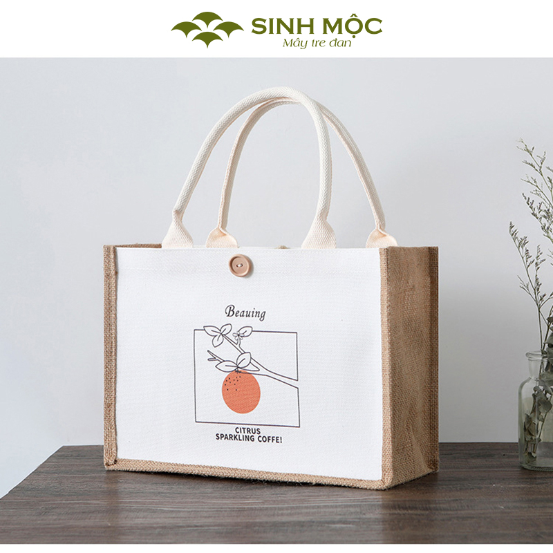 Túi cói vintage, túi chống nước, túi xách đi biển, túi có cúc Sinh Mộc - M3044