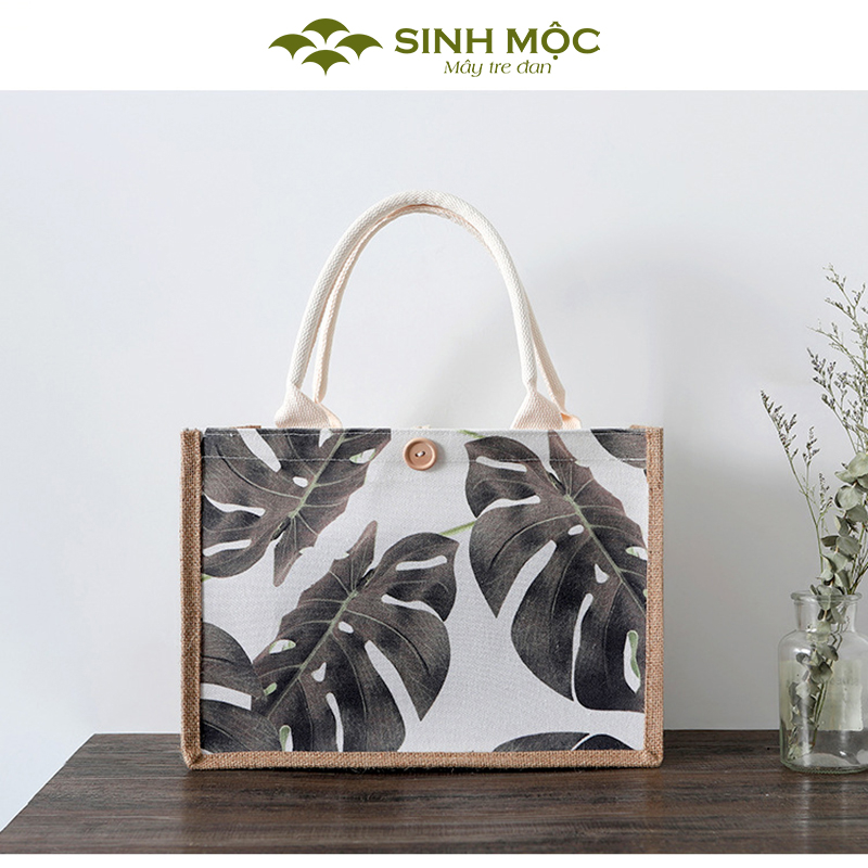 Túi cói vintage, túi chống nước, túi xách đi biển, túi có cúc Sinh Mộc - M3044