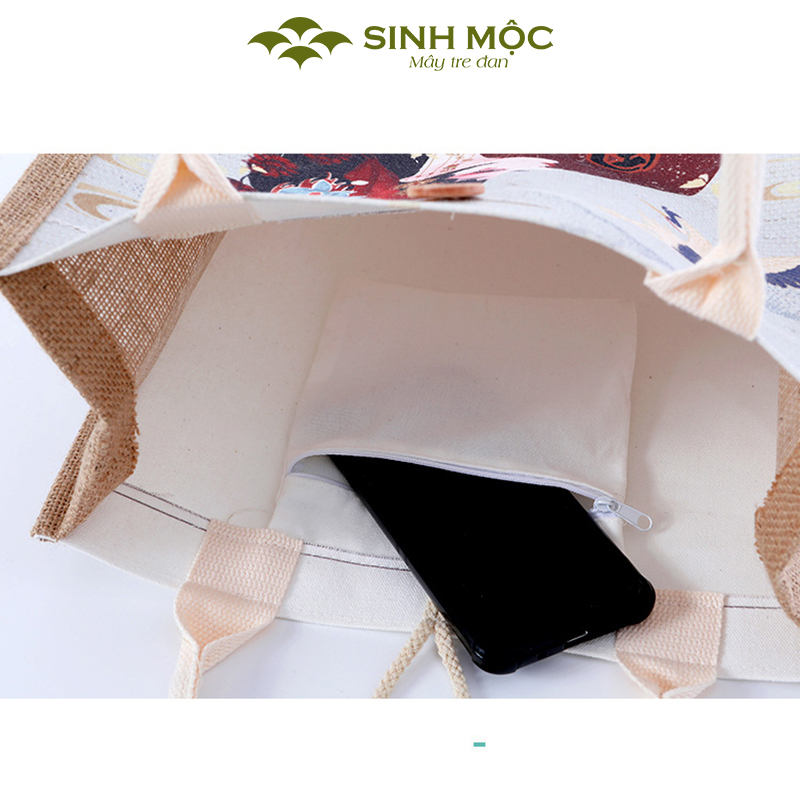 Túi cói vintage, túi chống nước, túi xách đi biển, túi có cúc Sinh Mộc - M3044