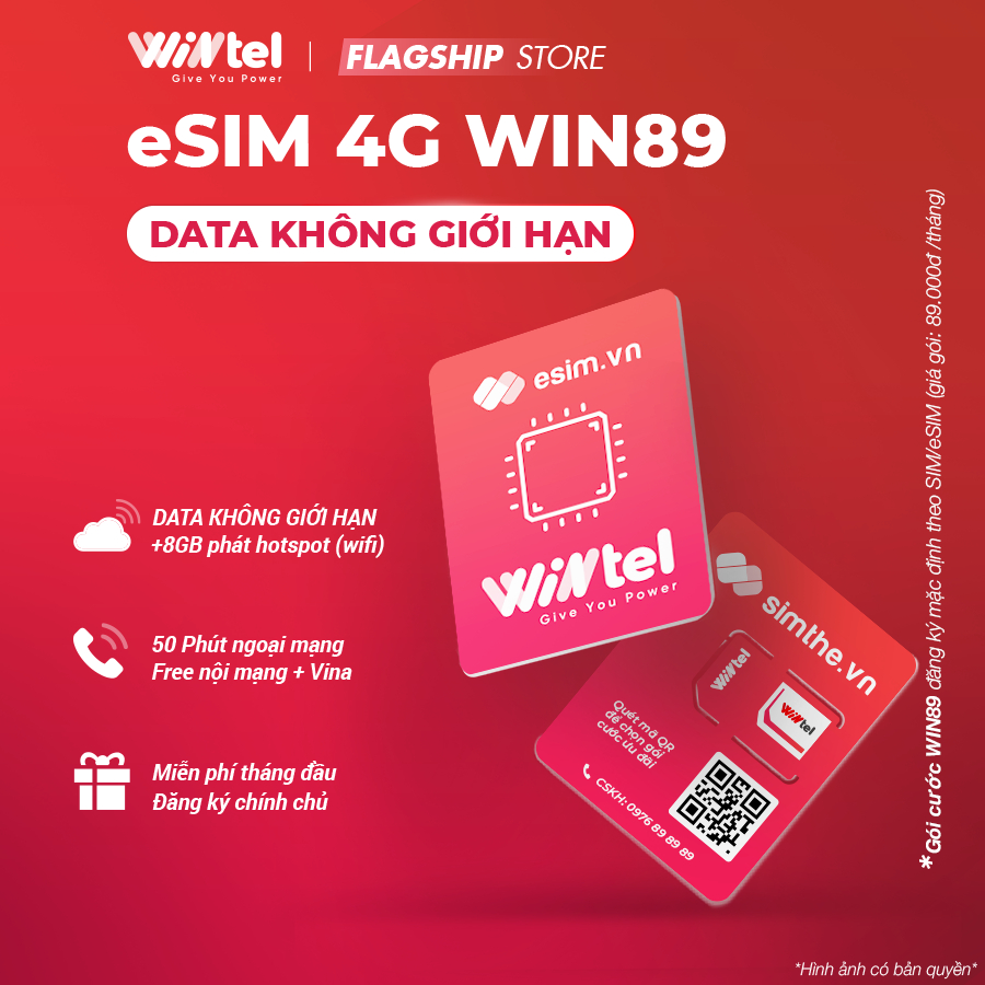 Sim WINTEL WIN89 - Siêu Data 4G Tốc Độ Cao Không Giới Hạn. Tặng 50 Phút Gọi Ngoại Mạng Và 1 Tỷ Phút Nội Mạng + VinaPhone