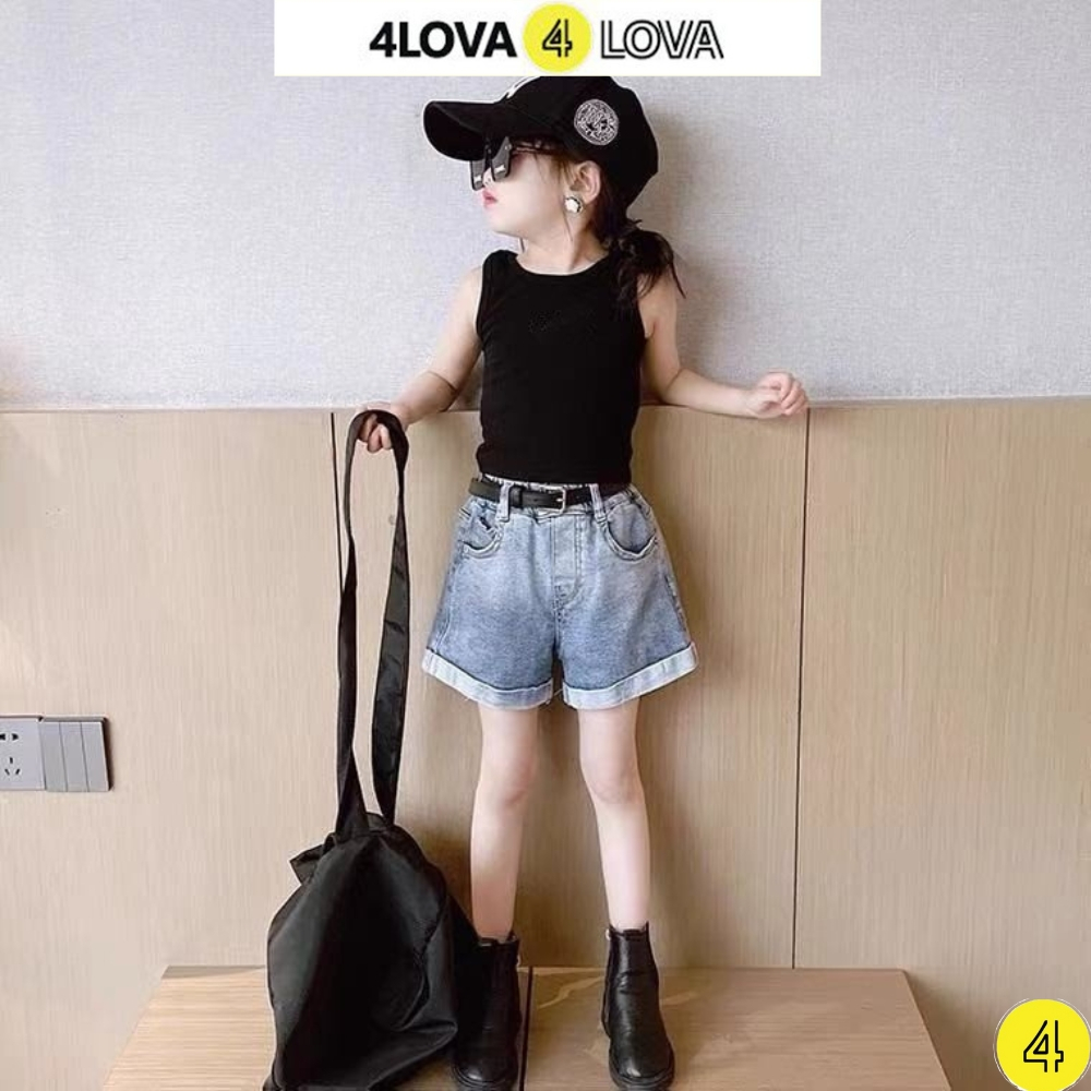 Áo thun croptop sát nách ba lỗ cho bé gái 4LOVA chất cotton mềm mại, màu sắc đáng yêu từ 8-28 kg KID184