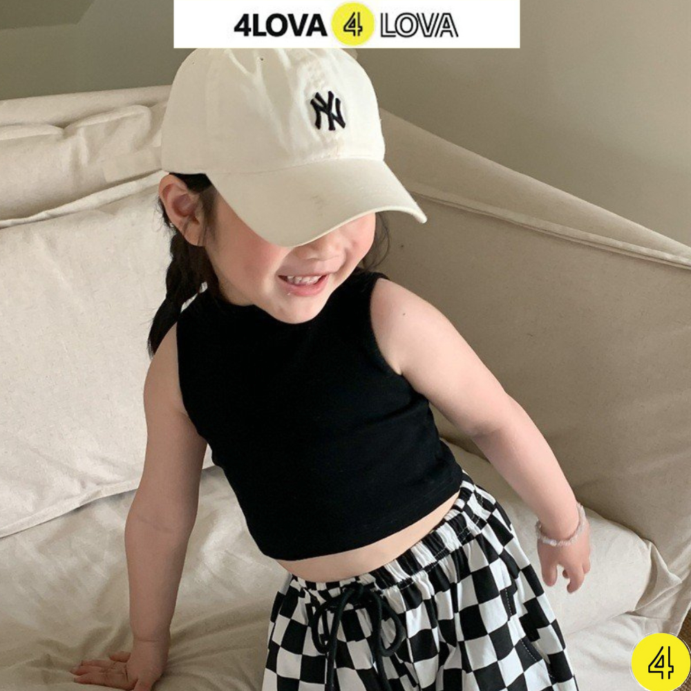 Áo thun croptop sát nách ba lỗ cho bé gái 4LOVA chất cotton mềm mại, màu sắc đáng yêu từ 8-28 kg KID184