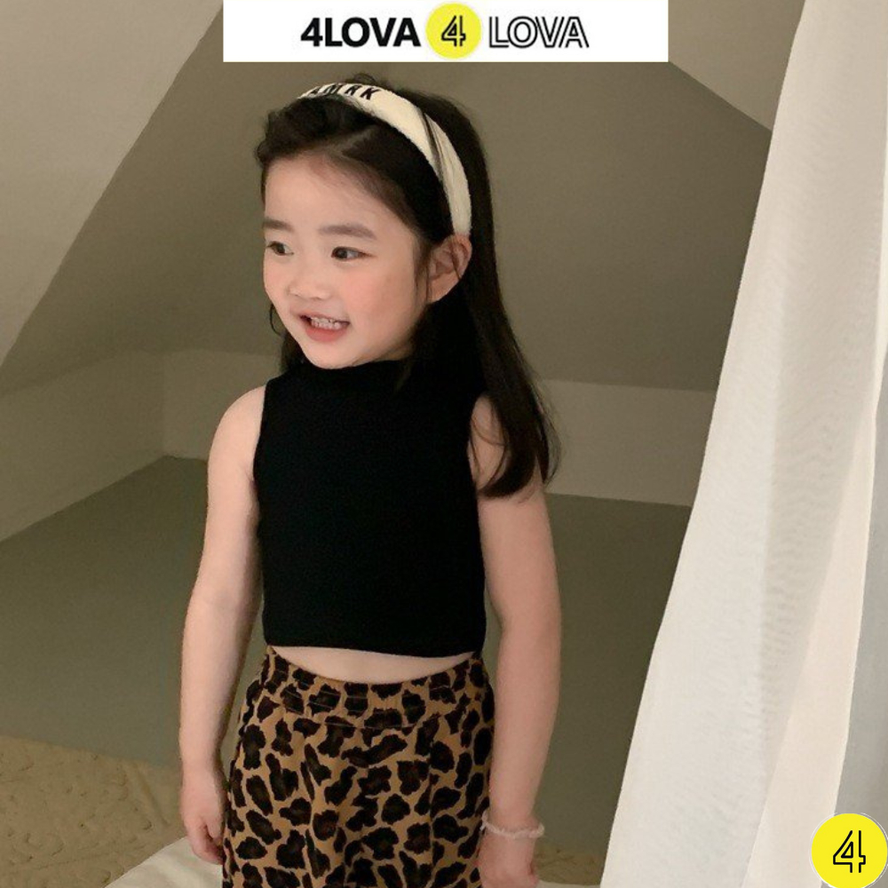 Áo thun croptop sát nách ba lỗ cho bé gái 4LOVA chất cotton mềm mại, màu sắc đáng yêu từ 8-28 kg KID184