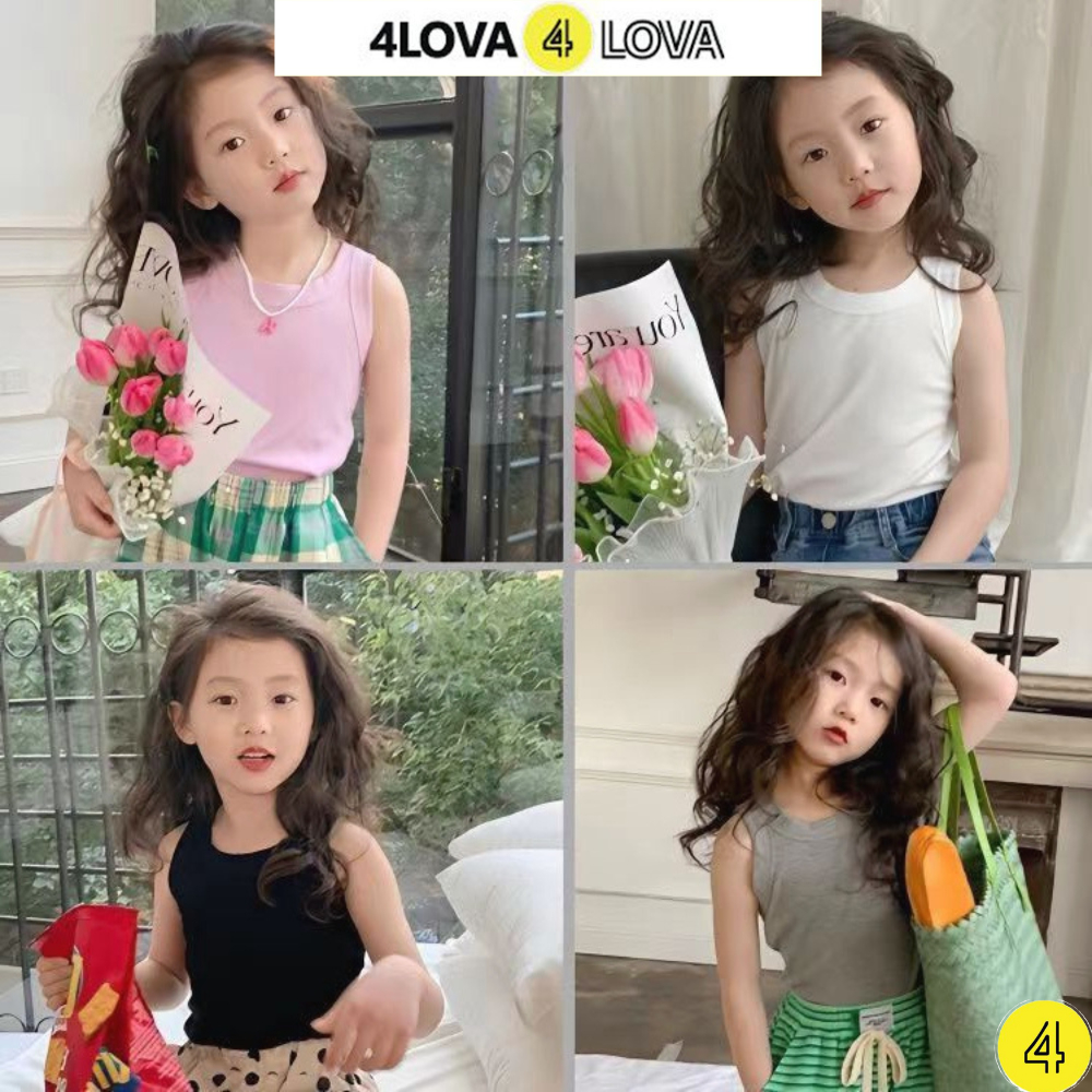 Áo thun croptop sát nách ba lỗ cho bé gái 4LOVA chất cotton mềm mại, màu sắc đáng yêu từ 8-28 kg KID184