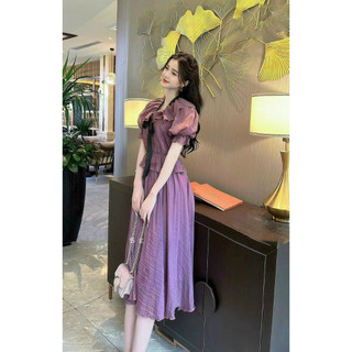 Đầm cổ bèo thiết kế phồng tay cột nơ ( có lót ) thiết kế trẻ trung, sang chảnh