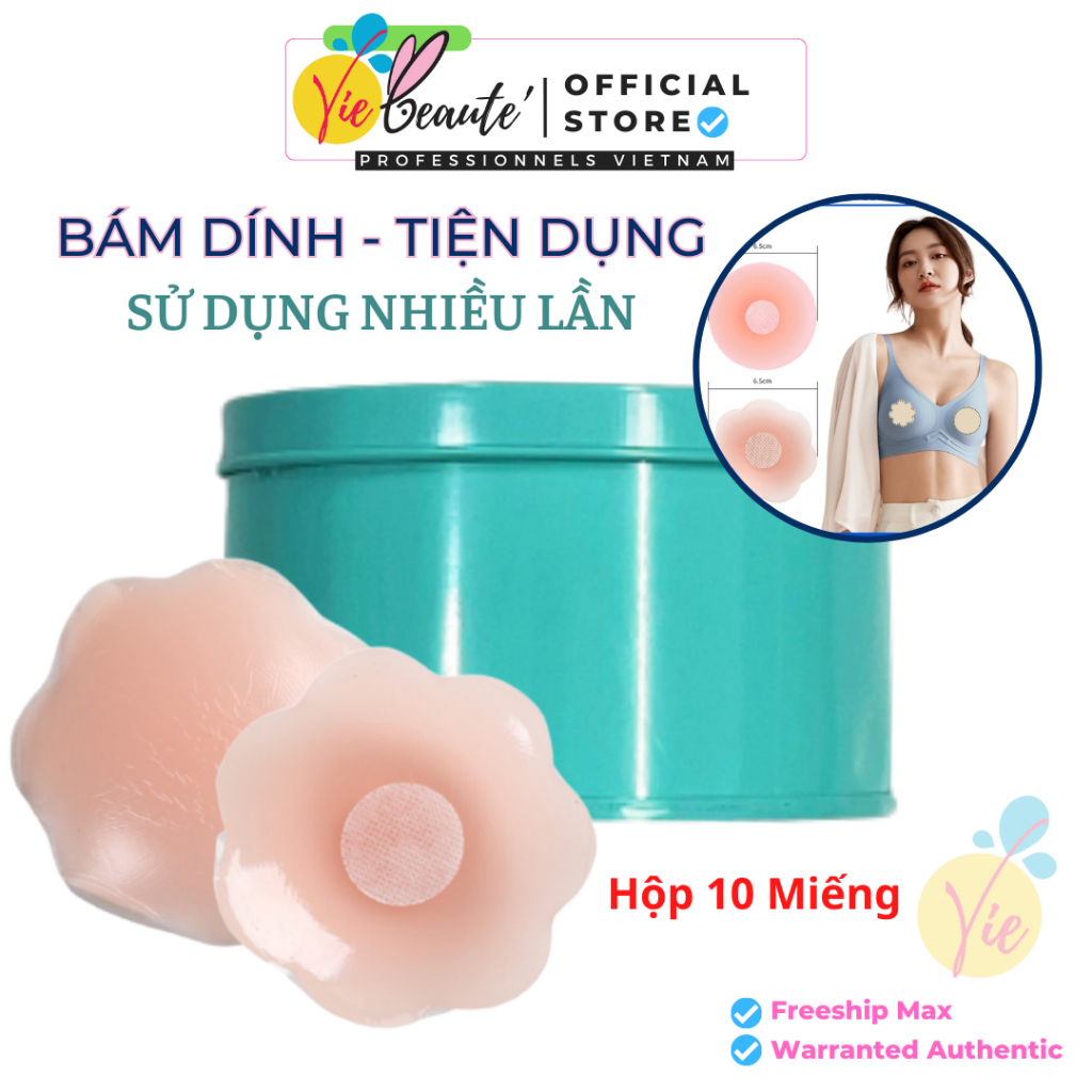 Miếng Dán Ngực Silicon Dán Nhũ Hoa Siêu Dính Hộp 10 Miếng - Vie Beaute Pro