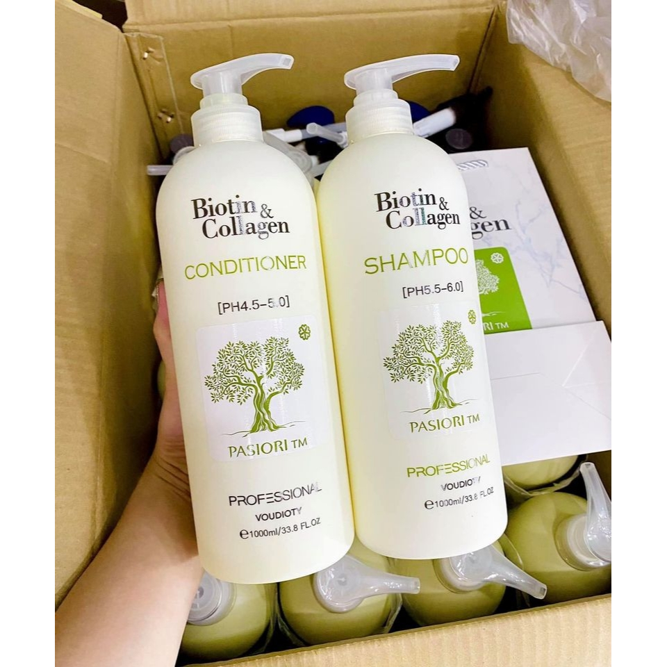 Cặp Gội Xả Biotin Collagen Trắng 500ml-1000ml | Giảm Rụng Tóc, Phục Hồi Tóc Khô Xơ