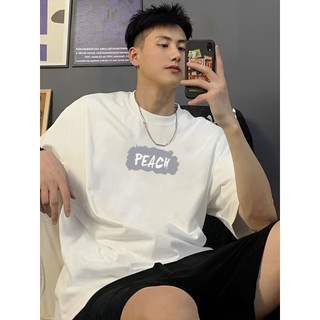 Áo thun form rộng unisex phối chữu kiểu PEACH Basic phong cách Hàn Quốc AB68