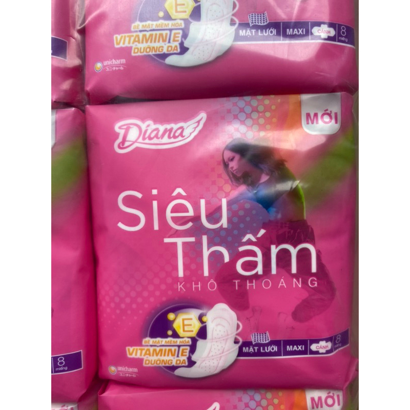 Lốc 6 gói băng vệ sinh Diana siêu thấm Dày có cánh Maxi 8 miếng/gói 23cm mặt lưới