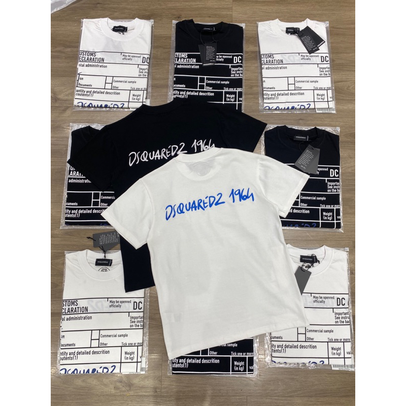 Áo phông nam nữ Premium Cotton in chữ DSQ2 1964 thêu sau lưng nđen trắng cổ bo dày dặn đẹp