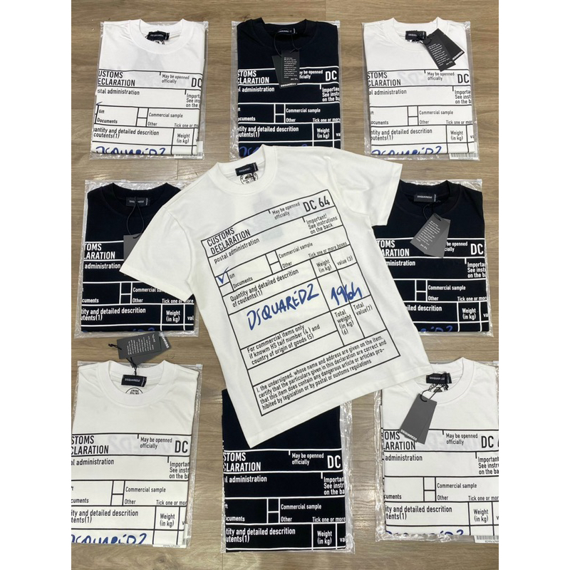 Áo phông nam nữ Premium Cotton in chữ DSQ2 1964 thêu sau lưng nđen trắng cổ bo dày dặn đẹp