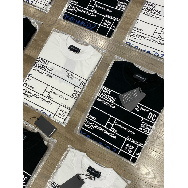 Áo phông nam nữ Premium Cotton in chữ DSQ2 1964 thêu sau lưng nđen trắng cổ bo dày dặn đẹp