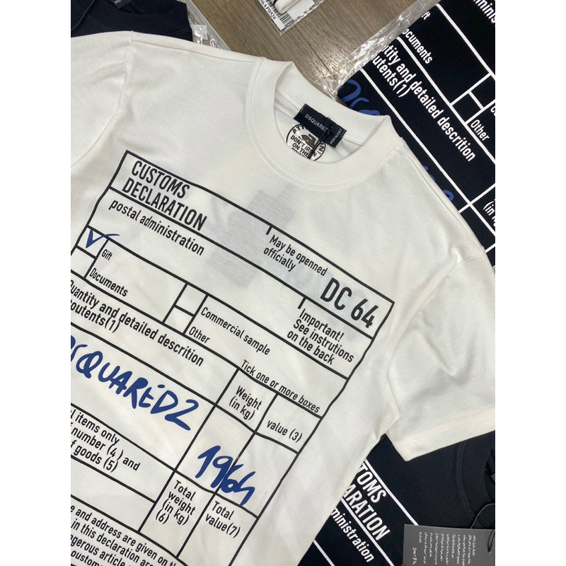 Áo phông nam nữ Premium Cotton in chữ DSQ2 1964 thêu sau lưng nđen trắng cổ bo dày dặn đẹp