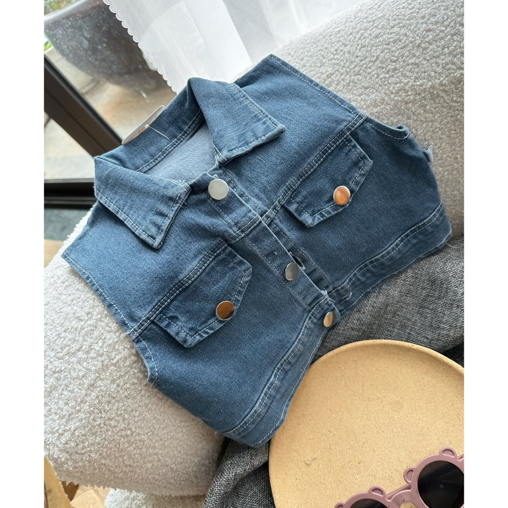 Set váy quây đen + gile bò đen bé gái