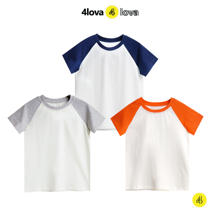 Áo thun cộc tay cho bé trai bé gái 4LOVA chất cotton co giãn phối màu tay kiểu dáng basic từ 8 - 27kg hàng chính hãng