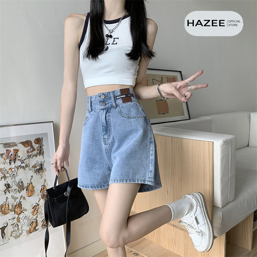 Quần short jean nữ ngắn lưng cao Form (rộng) Regular HAZEE cao cấp