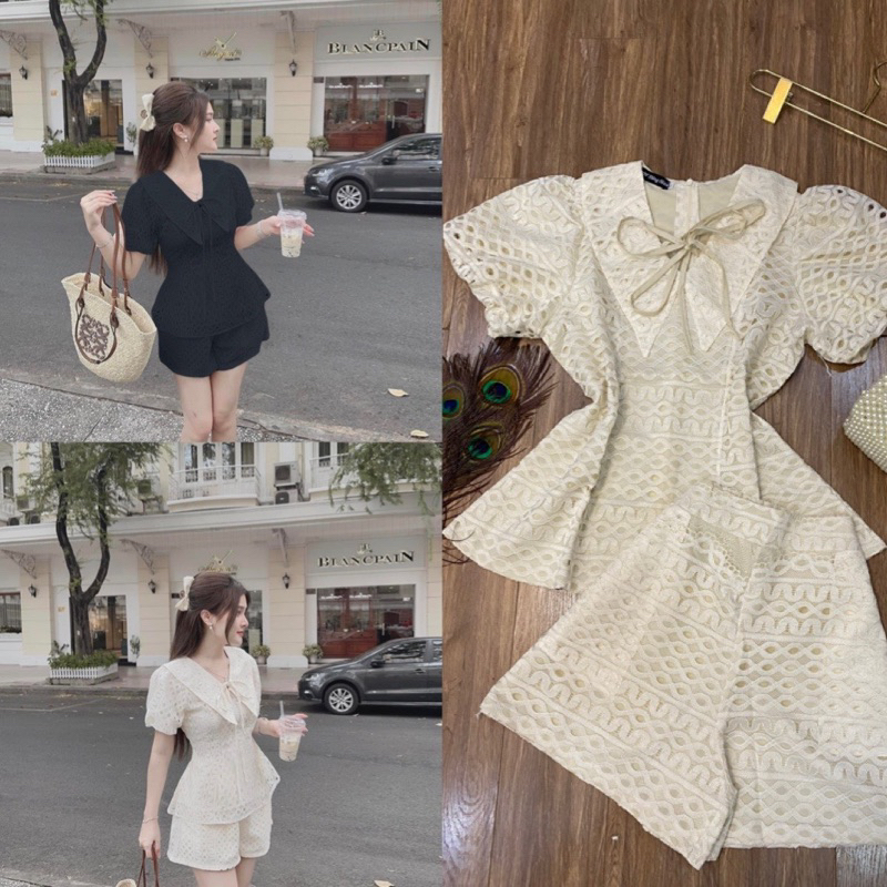 Set ren cột nơ cổ v bigsize _saigon(50-90kg)