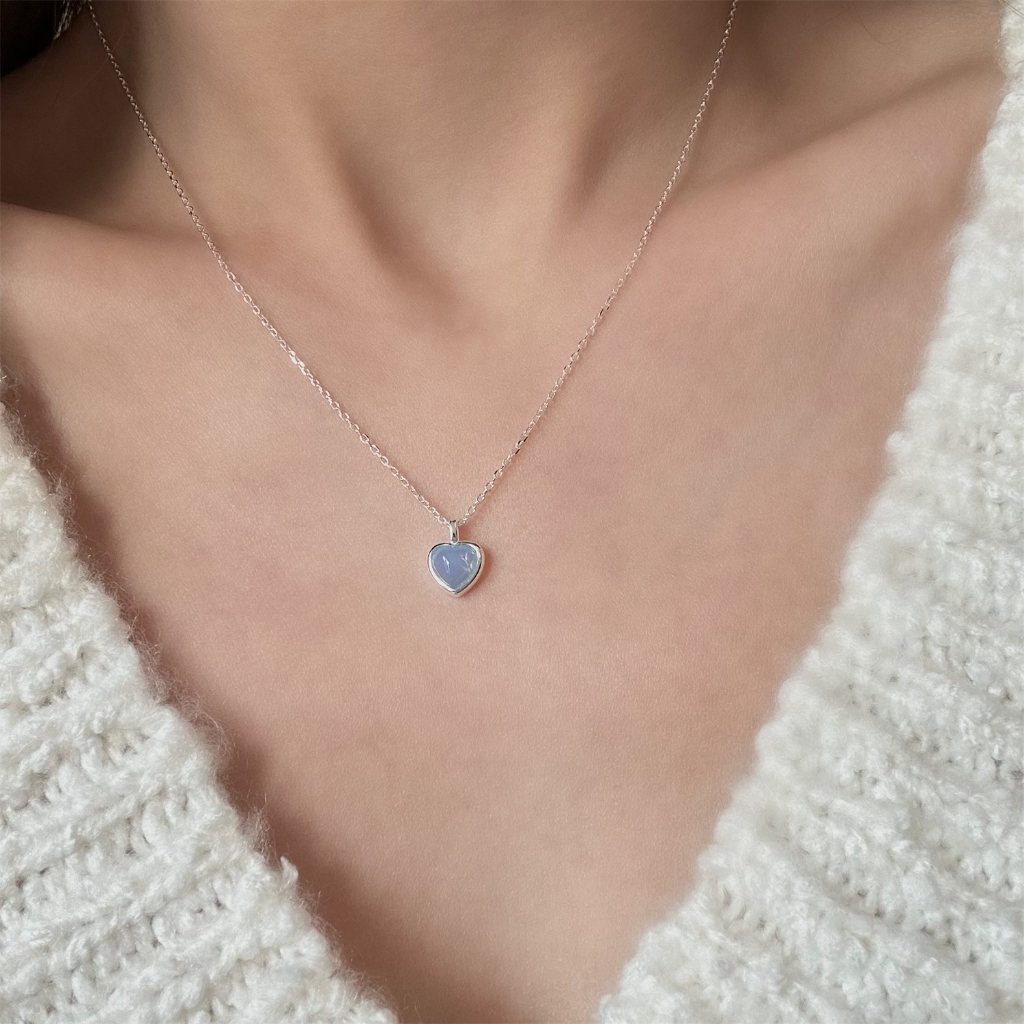 Dây chuyền bạc nữ TLEE mặt đá tim hồng thạch, xanh biển, trắng mắt mèo phong cách vintage TleeJewelry D0252