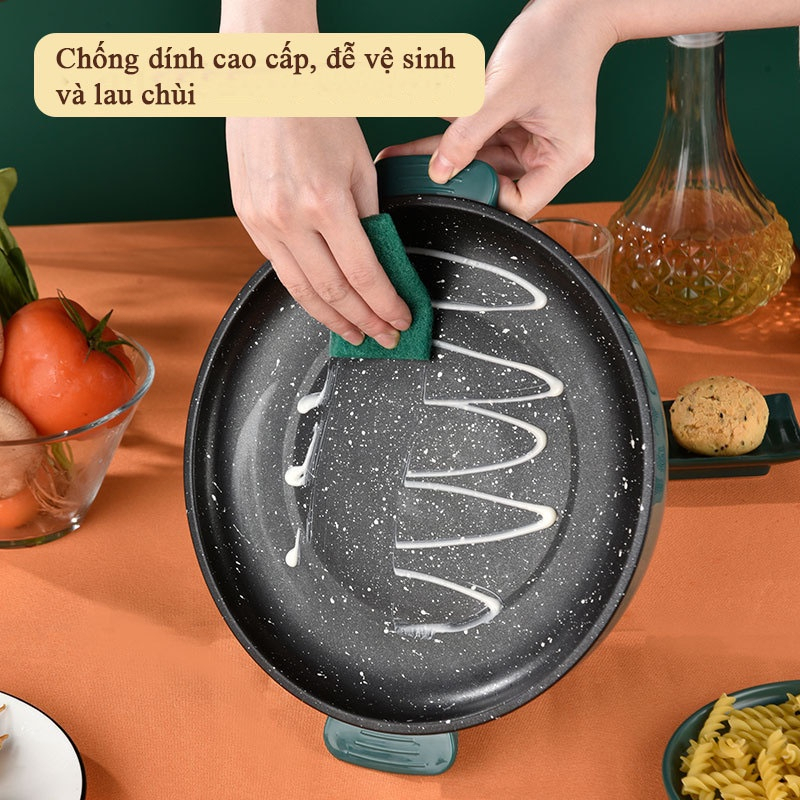 Chảo Nướng Điện Đa Năng 26cm Vân Đá, Bếp Nướng Điện Chống Dính, Nướng Thịt BBQ Hàn Quốc