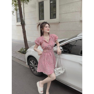 ĐẦM CARO CỔ SƠ MI CUTOUT LƯNG