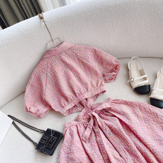 ĐẦM CARO CỔ SƠ MI CUTOUT LƯNG