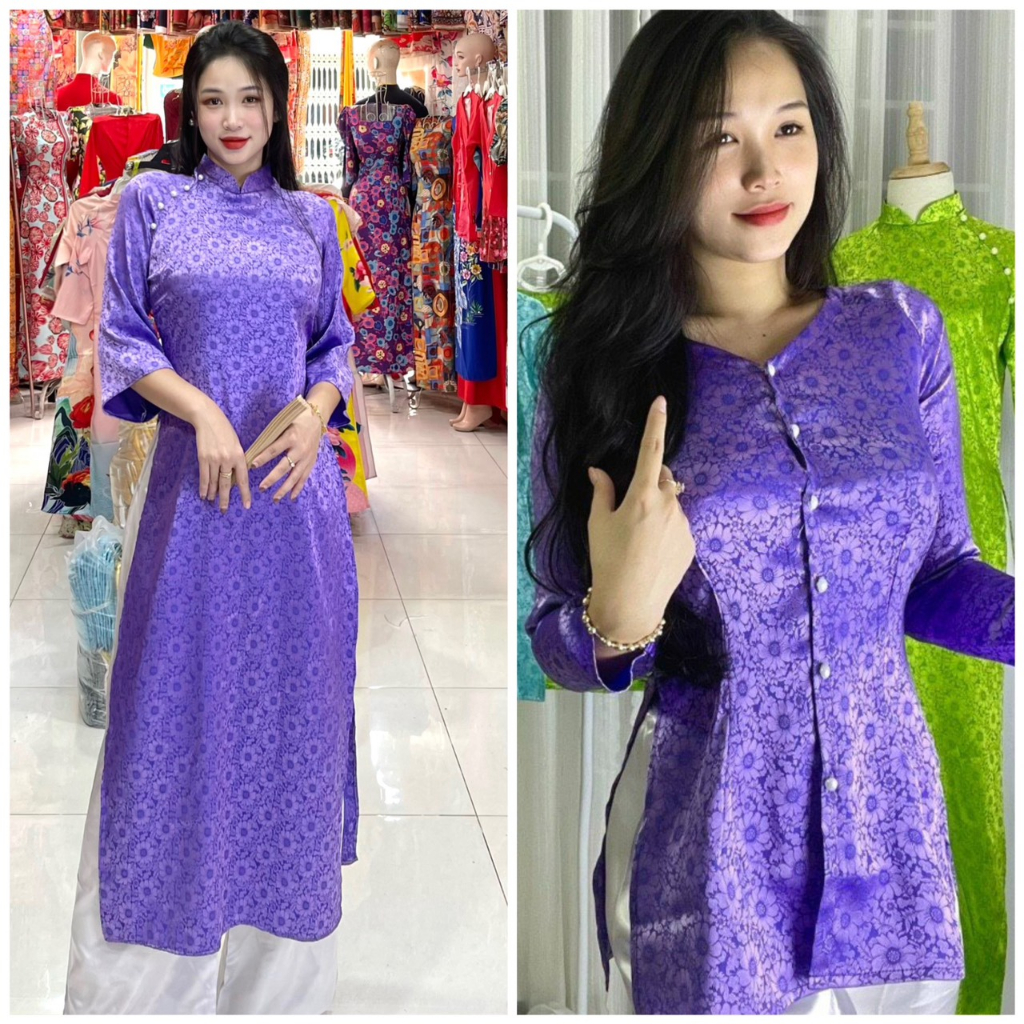 ÁO BÀ BA LỤA IN HÌNH HOA LAN