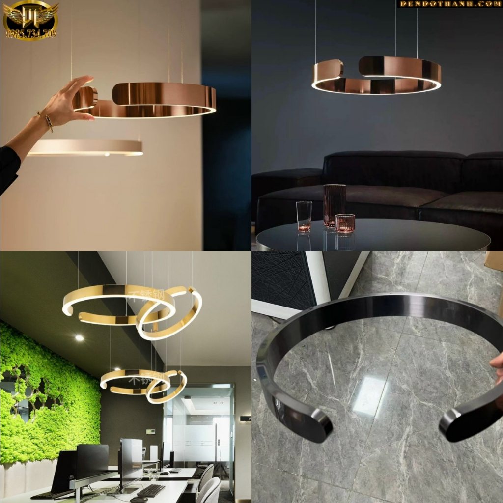 Đèn thả vòng mạ crom cao cấp đèn thả phong cách hiện đại kiến trúc đèn led 3 chế độ sáng dây chỉnh tuỳ chính DT LIGHT