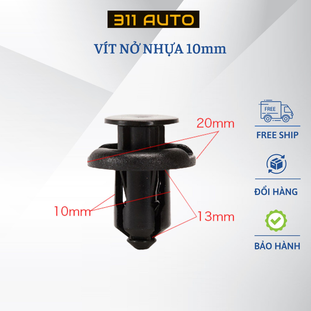 Chốt nở nhựa, vít nở nhựa khoá loại 10mm, chốt cản xe, lòng dè