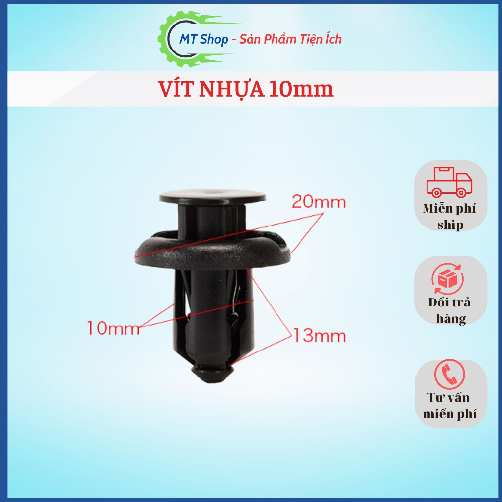 Chốt nở nhựa, vít nở nhựa khoá loại 10mm, chốt cản xe / lòng vè / chắn bùn / phụ kiện