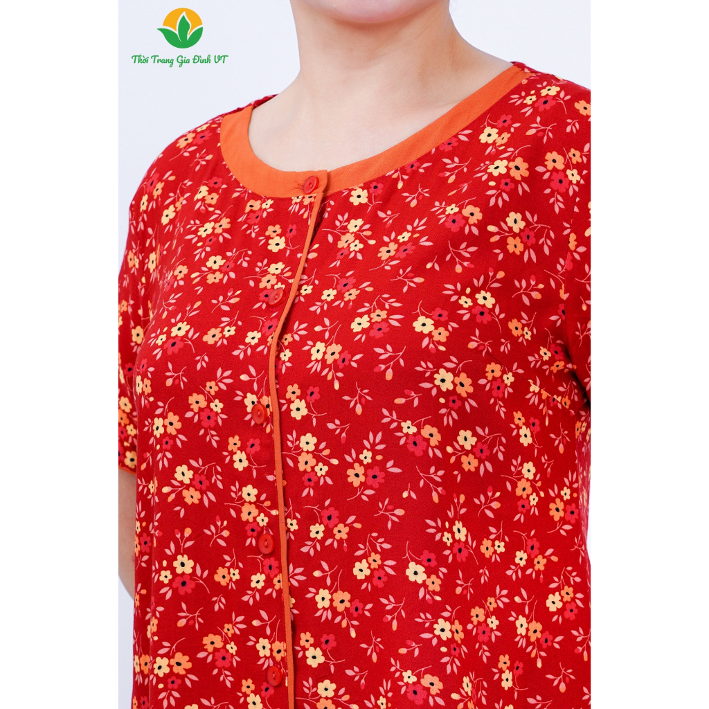 Đồ mặc nhà trung niên xuân hè Việt Thắng quần dài, áo cộc tay chất Lanh - B08.2306