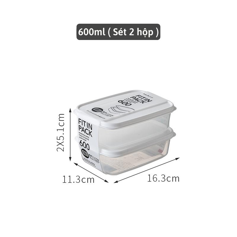 Bộ 2 hộp đựng thực phẩm, đựng đồ ăn dùng được trong lò vi sóng 600ml Sanada màu trắng hàng nội địa Nhật Bản AD124