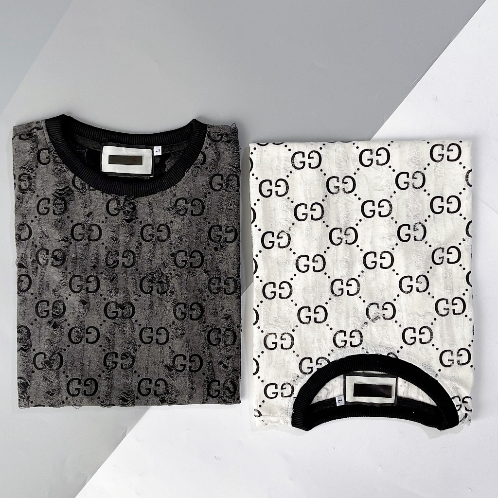 Áo Thun Rách Nam Nữ Phối Logo DG Hai Màu Đen Trắng Chất Liệu Cotton Co Giãn Hai Chiều Cao Cấp T.O
