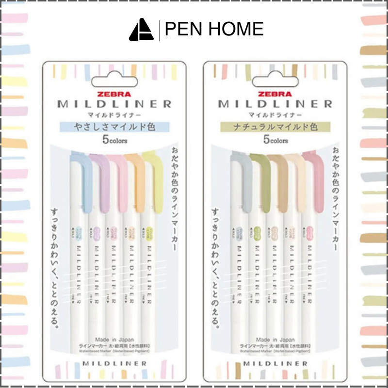 Set 5 bút đánh dấu hai đầu Zebra Mildliner (Hàng Chính Hãng)