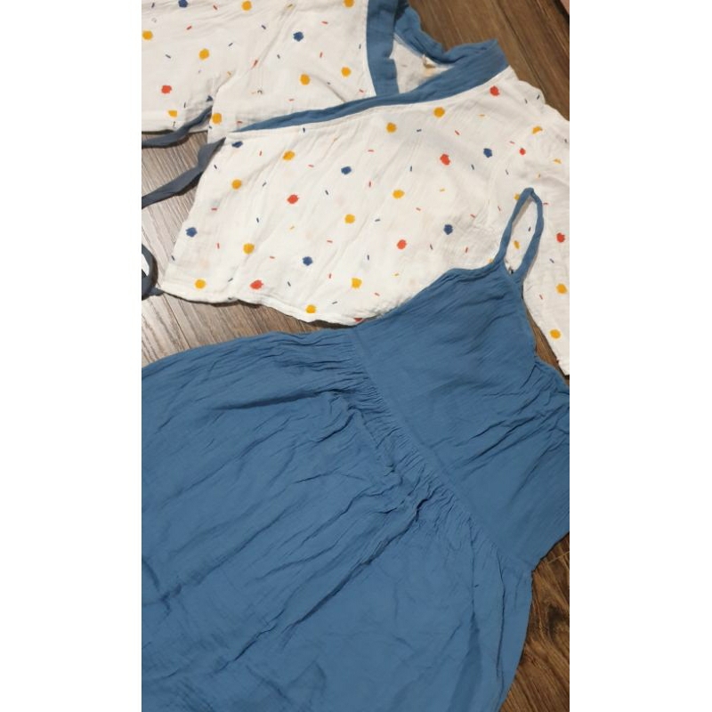 Đầm hanbok muslin xanh dương