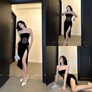 Đầm ống cúp ngực phối lưới
