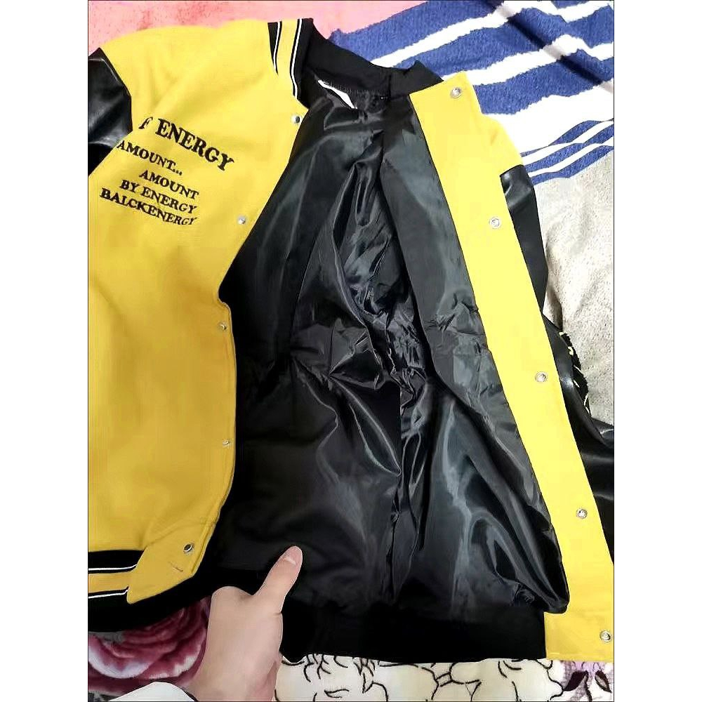 Áo Khoác Bóng Chày Chất Dạ Ép Phối Tay Da PU Họa Tiết Thêu Nổi Áo Khoác Hoodie Nam Nữ