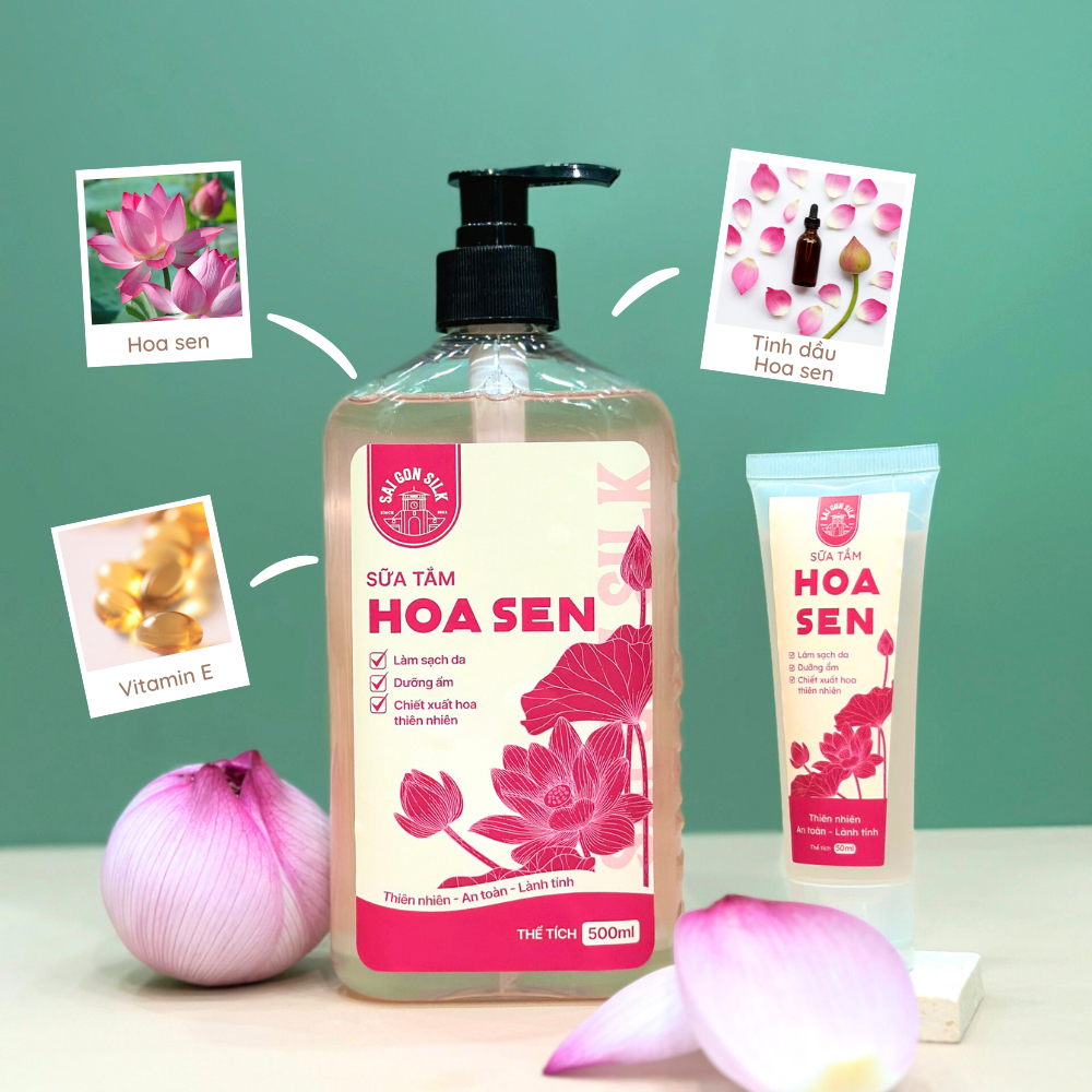 Sữa tắm Hoa Sen Saigon Silk chiết xuất hoa sen thiên nhiên, cấp ẩm, làm mịn da 500ml