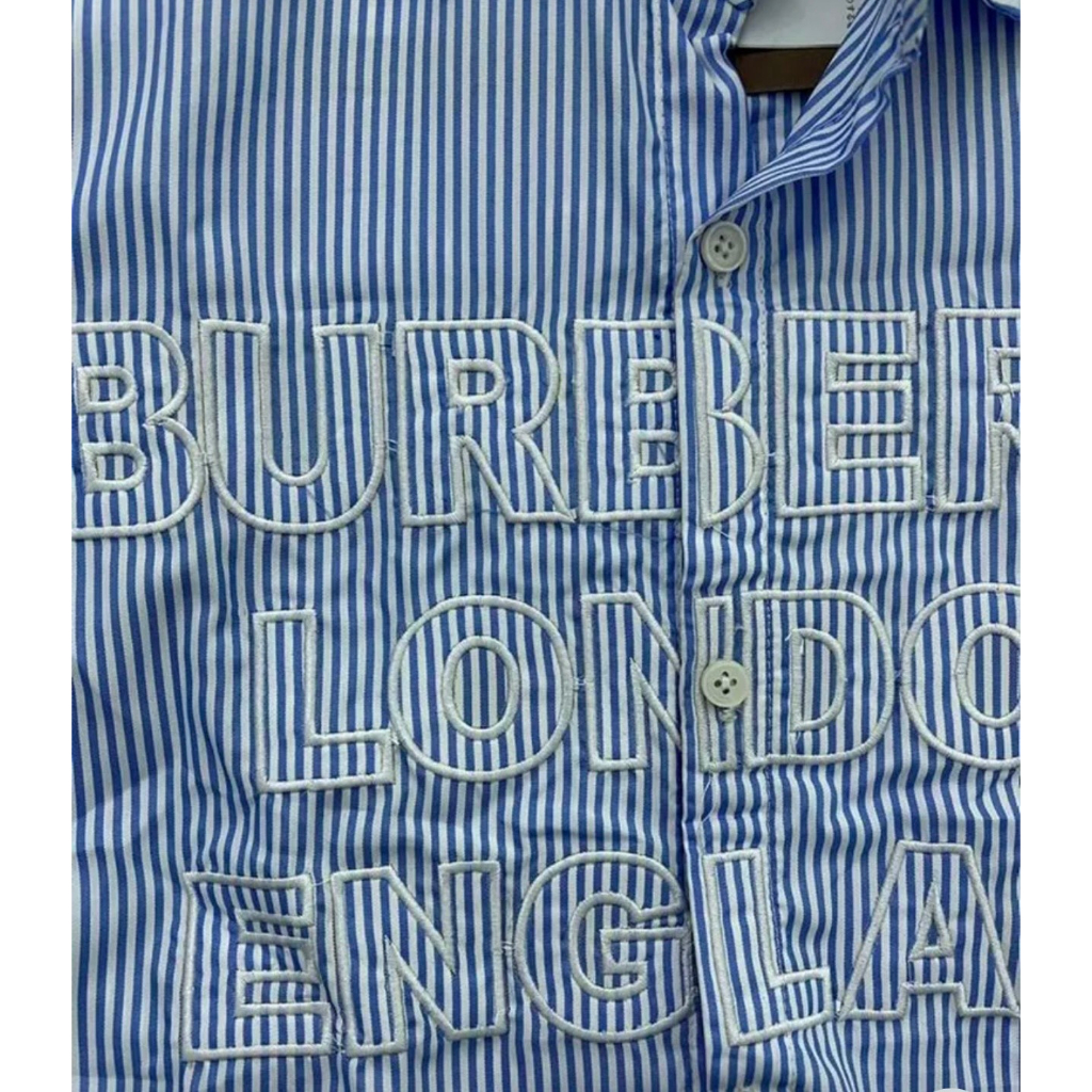 Áo Sơ Mi BURBERRY LONDON Kẻ Xám Dài Tay Thêu Chữ Vải Cotton Lụa Cao Cấp | BigBuy360 - bigbuy360.vn
