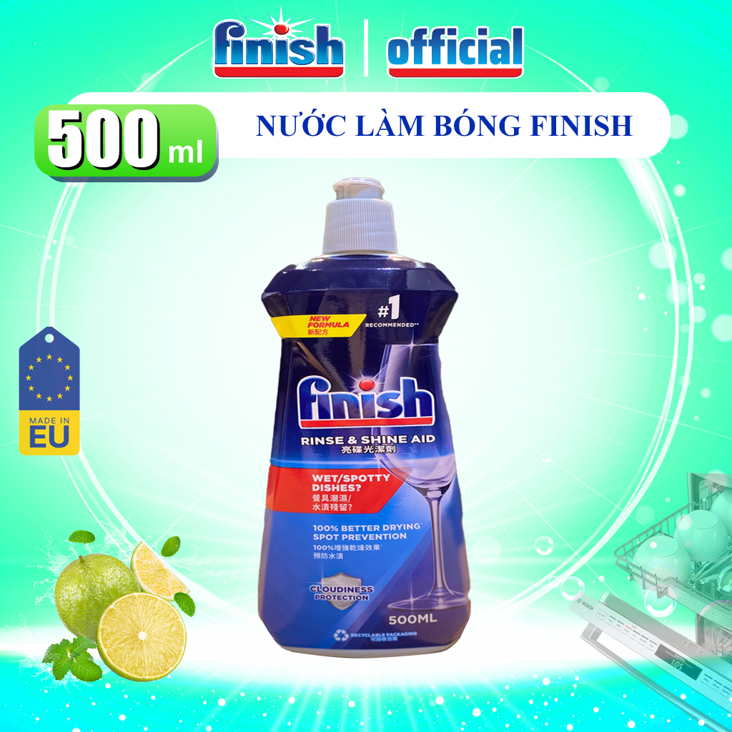 Nước Làm Bóng Chén Bát Finish Chai 800ml /500ml /400ml Tạo Độ Sáng Bóng Làm Khô Chén Bát Nhập Khẩu Châu Âu Chính Hãng