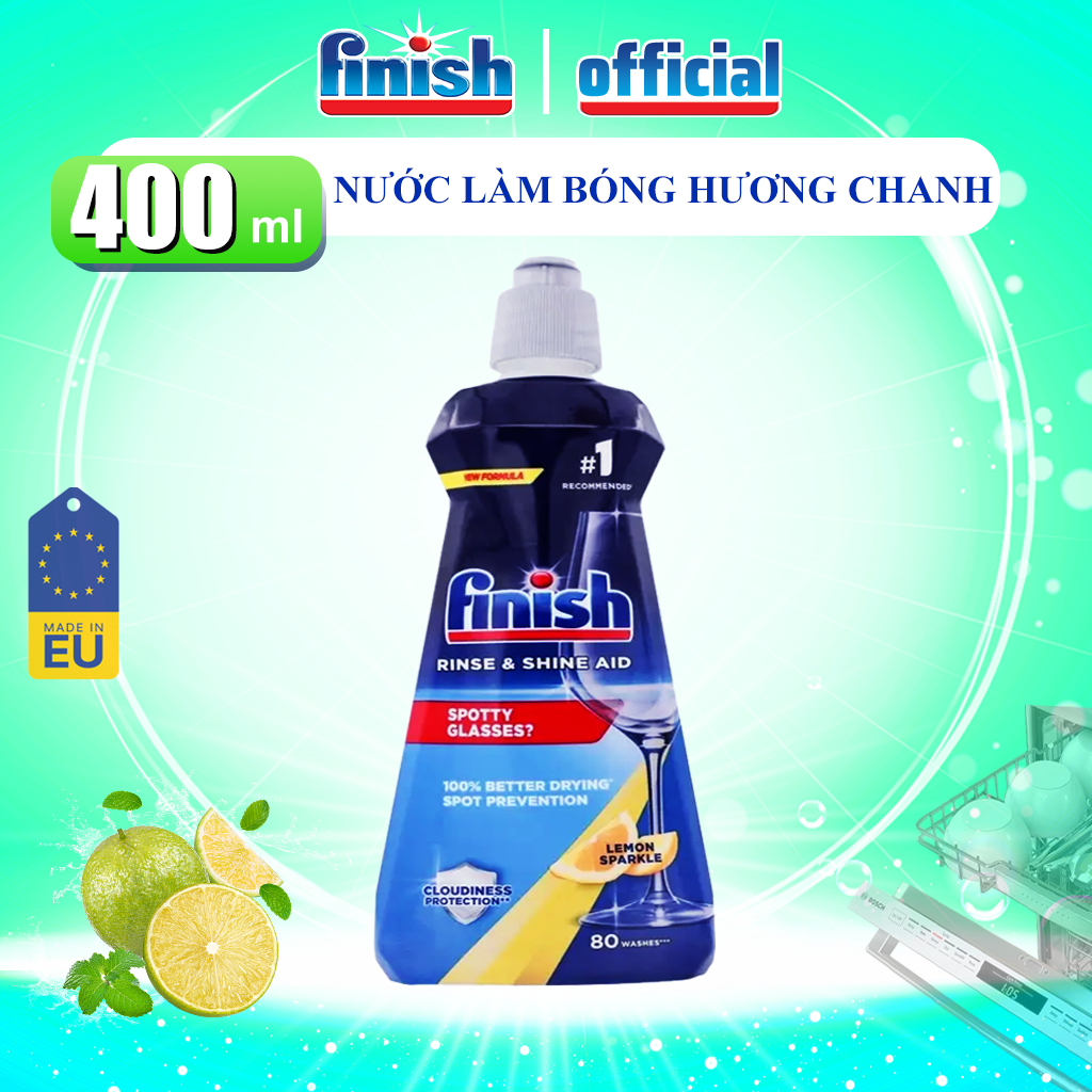 Nước Làm Bóng Chén Bát Finish Chai 800ml /500ml /400ml Tạo Độ Sáng Bóng Làm Khô Chén Bát Nhập Khẩu Châu Âu Chính Hãng
