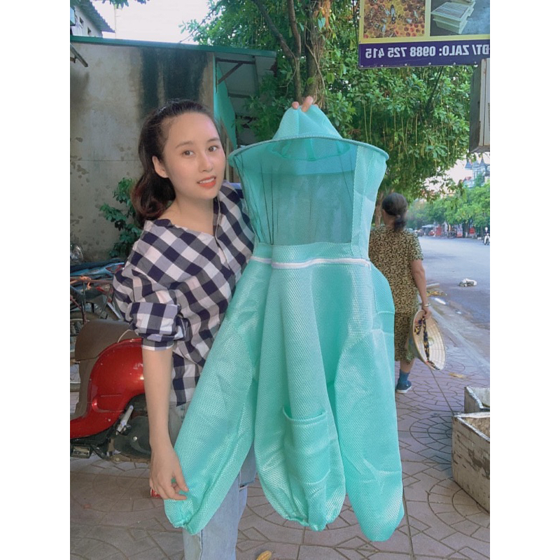 Áo liền mũ thăm ong,lưới xanh 3 lớp dày,hàng cao cấp