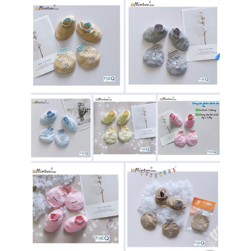 Bộ bao tay chân sơ sinh cổ bo Newborn, cho bé 0-1 tháng,  bé dưới 3.5kg, chất liệu vải sợi tre, hiệu MINTUU