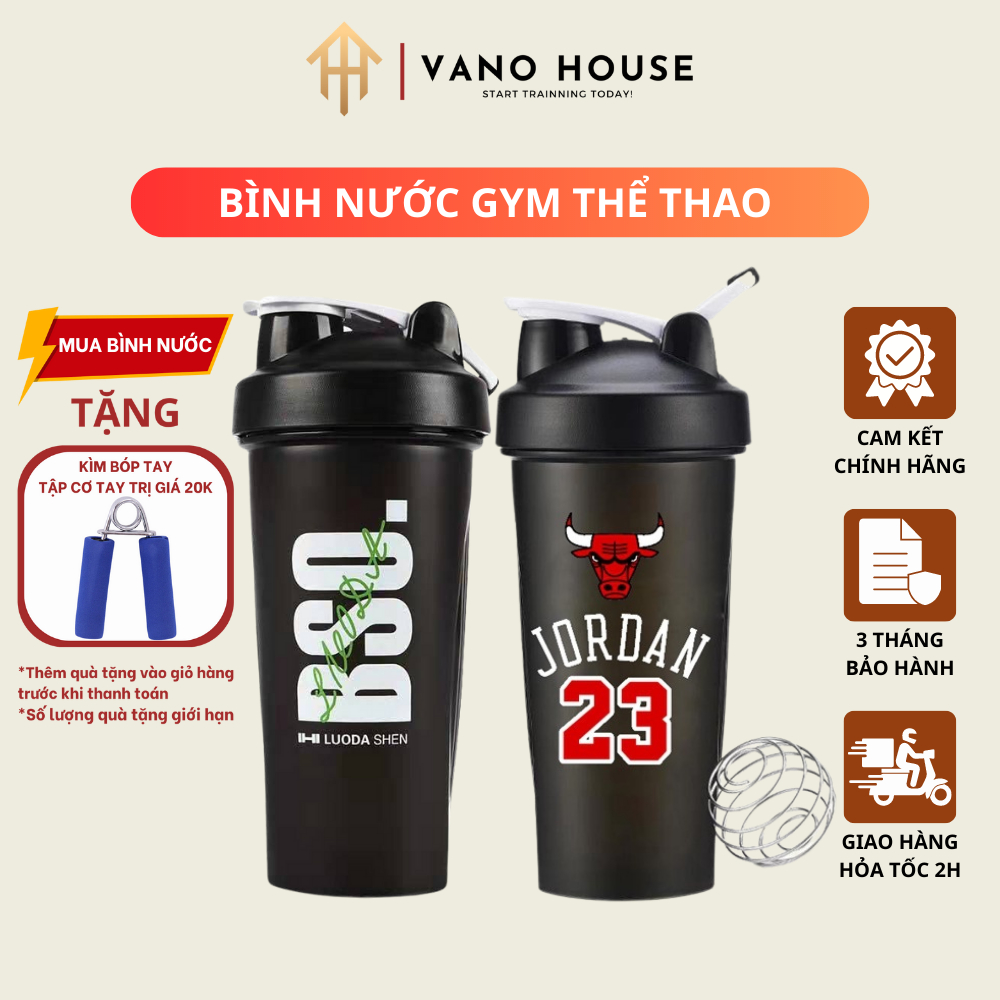 Bình Nước Tập Gym Thể Thao Vano House Có Con Lắc Lò Xò Tiện Lợi 750ML